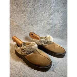 Skechers Womens Size 8.5 Faux Fur Mules Jammer Fortress Slide Clogs Shoes